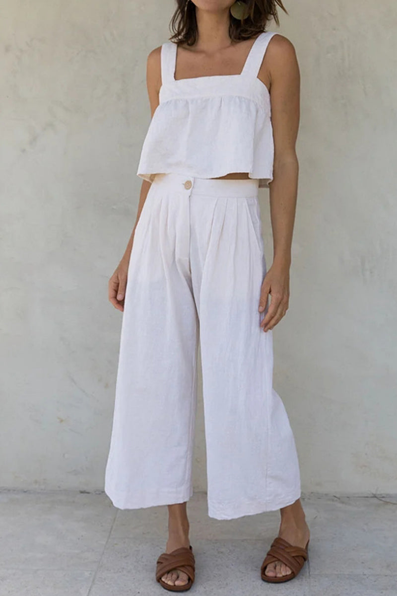 Kaynafashions - Casual Solid Buttons Square Collar Sleeveless Two Pieces(3 Colors)