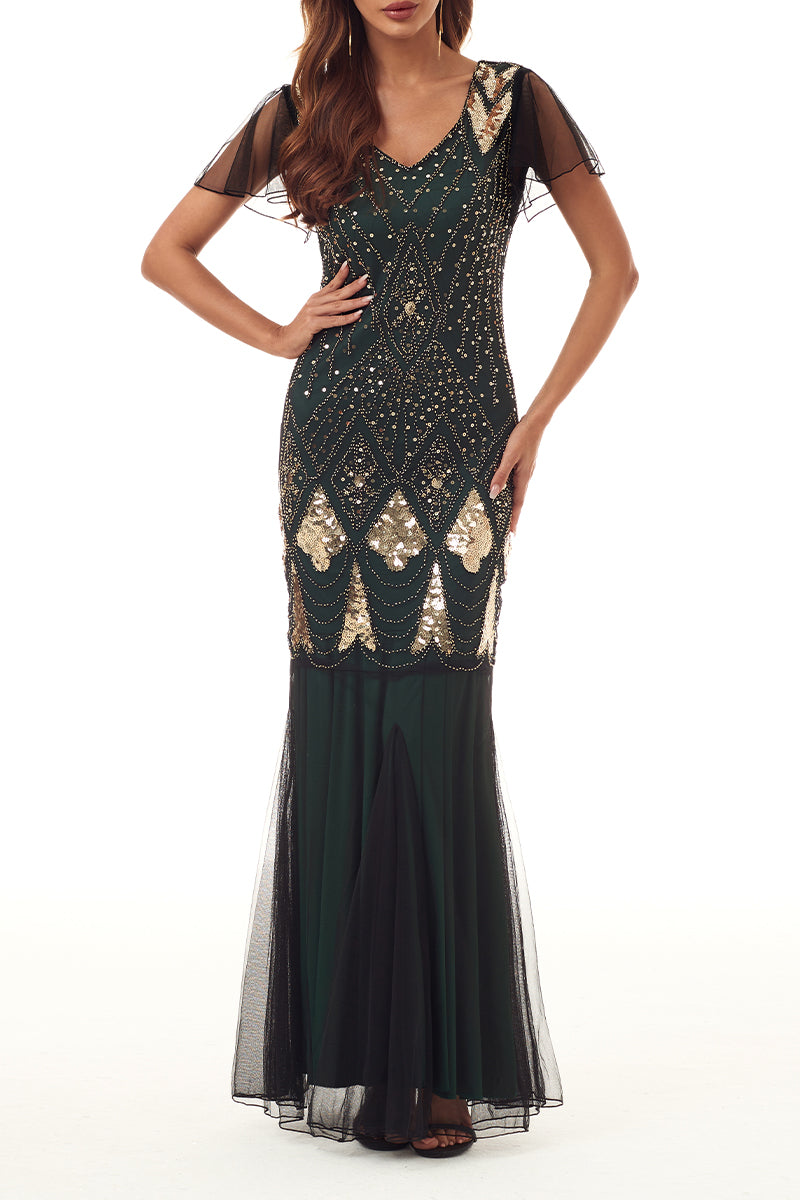 Kaynafashions - Elegant Formal Beading Zipper V Neck Evening Dress Dresses