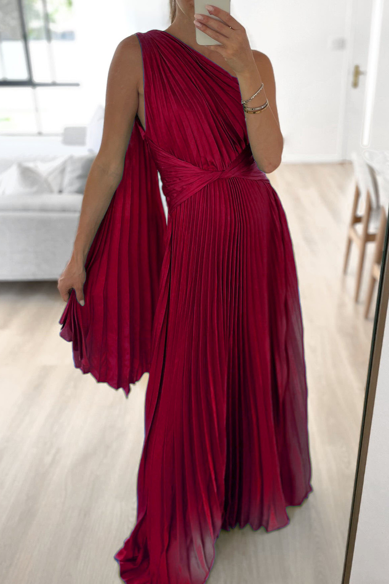 Kaynafashions - Sweet Elegant Solid Fold Oblique Collar A Line Dresses(3 Colors)