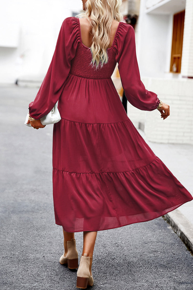 Kaynafashions - Celebrities Elegant Solid Patchwork Square Collar A Line Dresses