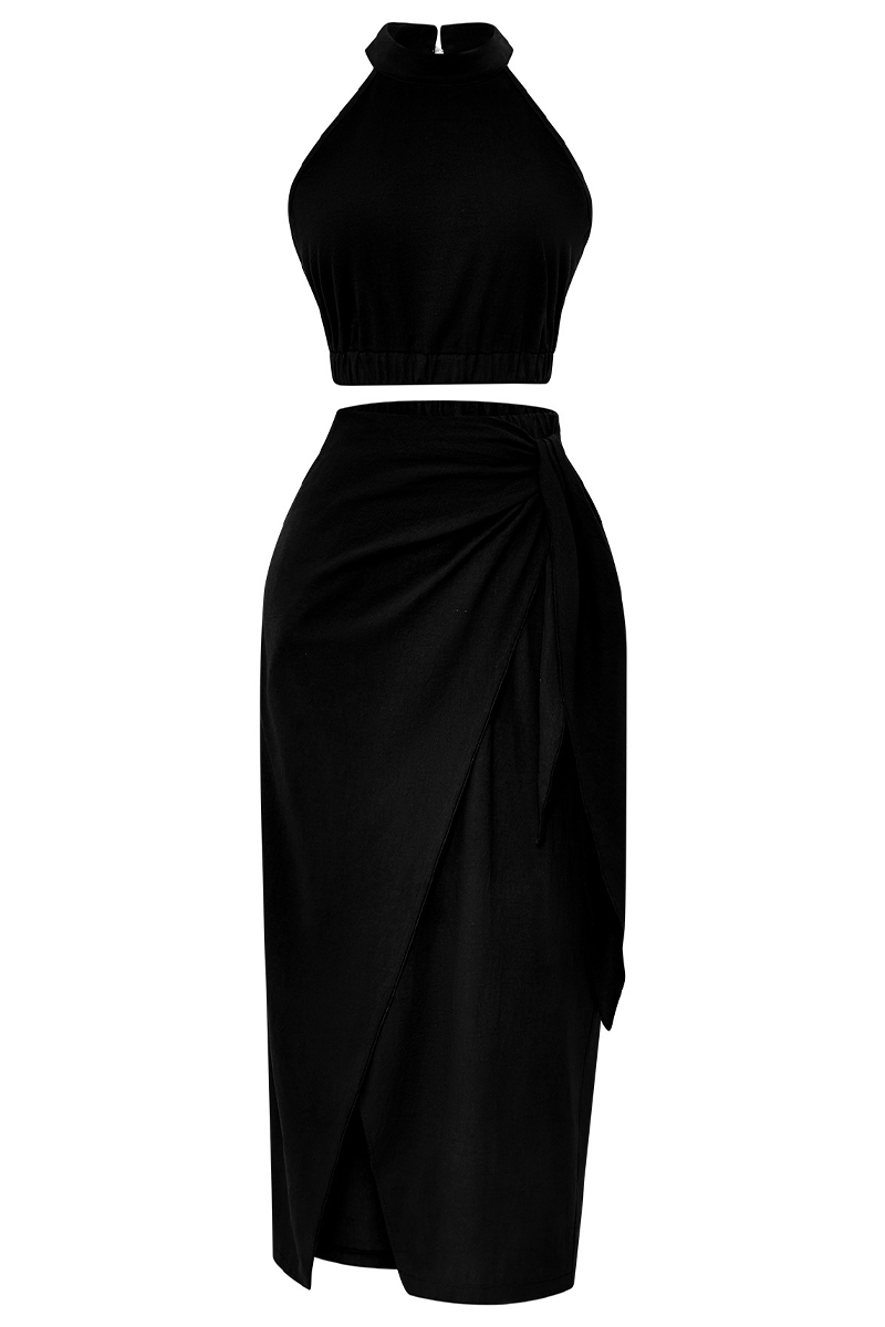 Kaynafashions - Sweet Vacation Solid Asymmetrical Halter Sleeveless Two Pieces(3 Colors)