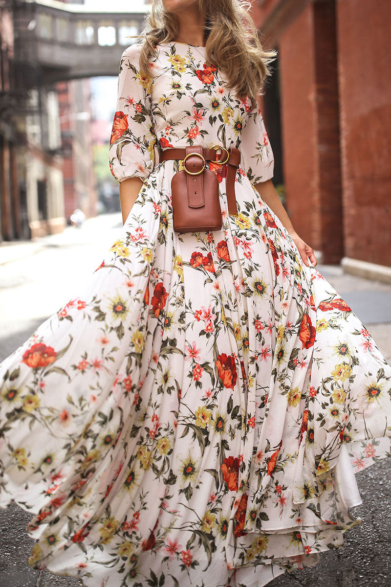Kaynafashions - Fashion Elegant Print Patchwork O Neck A Line Dresses