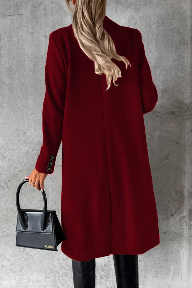 Kaynafashions - Elegant Solid Buttons Turndown Collar Outerwear