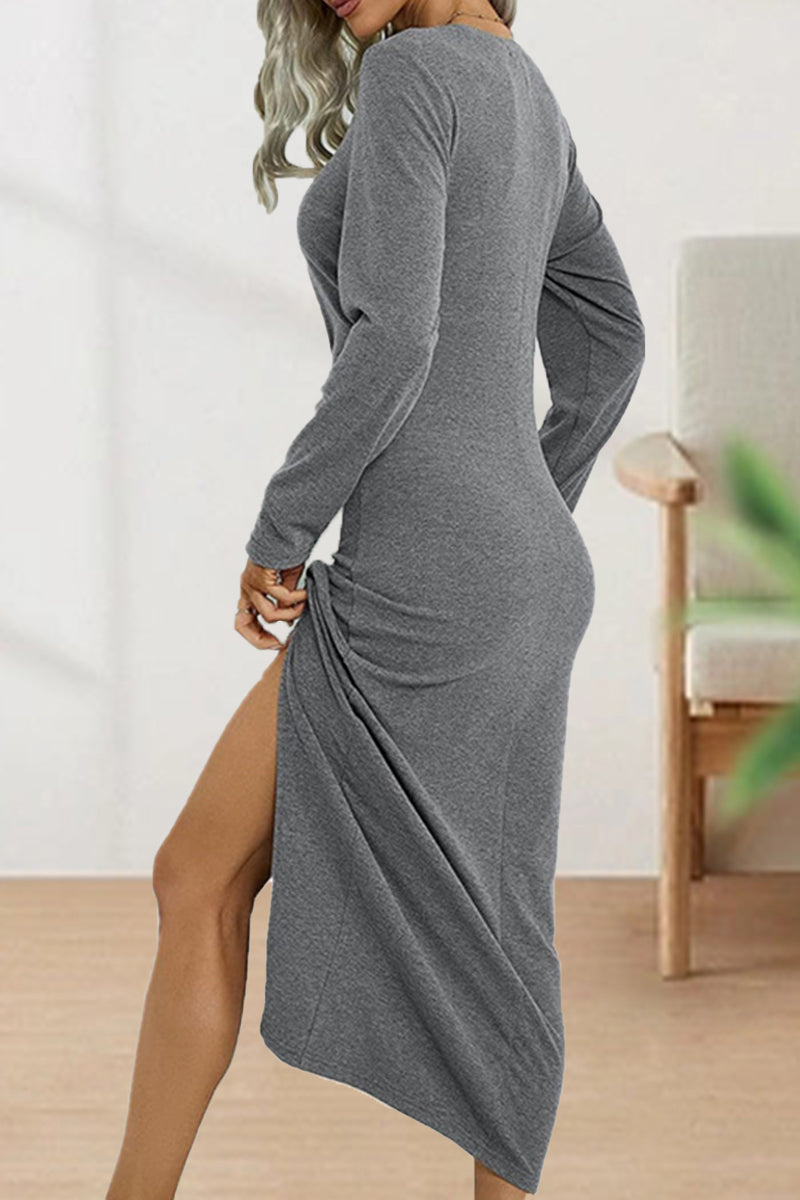 Kaynafashions - Sweet Elegant Solid Fold O Neck Sheath Dresses(6 Colors)