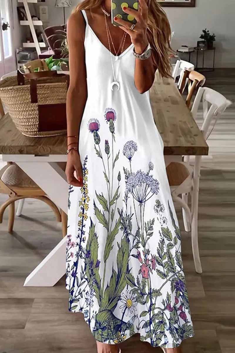 Kaynafashions - Street Print Patchwork V Neck A Line Dresses(8 Colors)