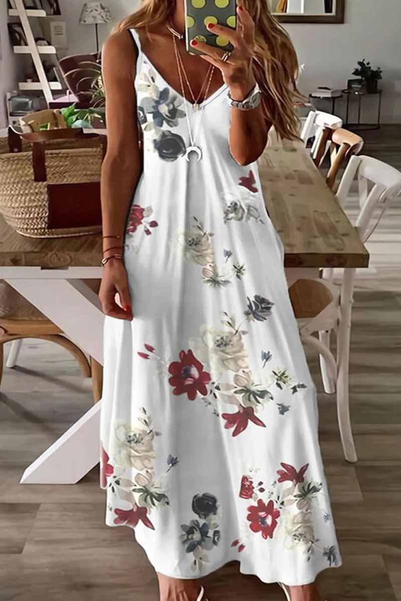 Kaynafashions - Street Print Patchwork V Neck A Line Dresses(8 Colors)