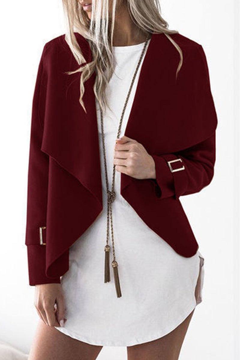 Kaynafashions - Casual Solid Patchwork Mandarin Collar Outerwear