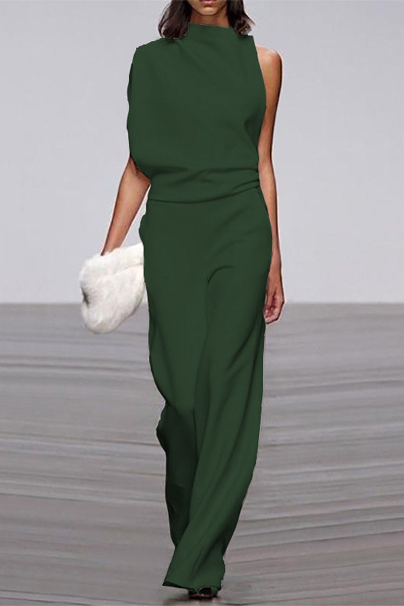 Kaynafashions - Casual Solid Patchwork Half A Turtleneck Boot Cut Jumpsuits(12 Colors)