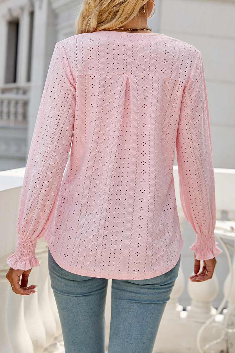 Kaynafashions - Casual Solid Hollowed Out Stringy Selvedge V Neck Tops