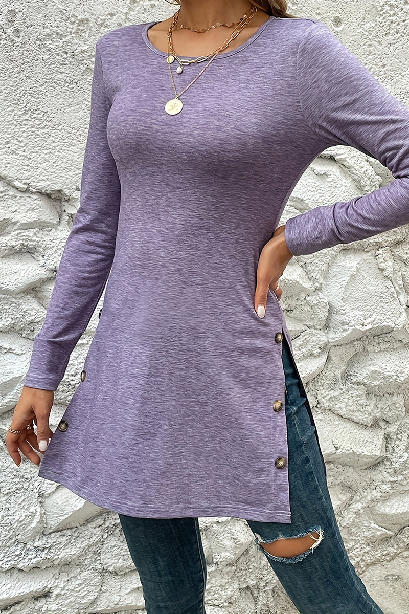 Kaynafashions - Casual Solid Buttons O Neck One Step Skirt Dresses