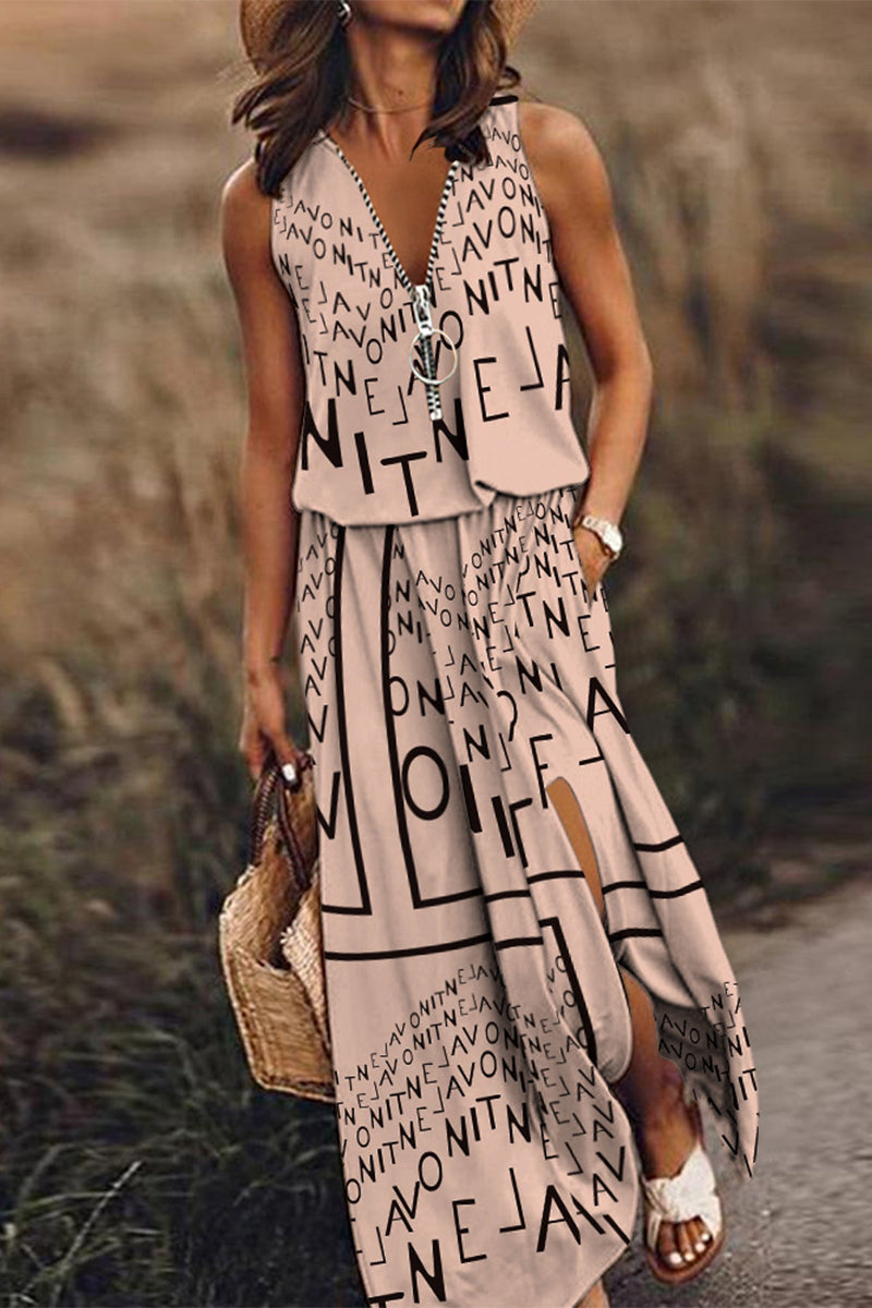 Kaynafashions - Casual Street Letter Zipper V Neck Vest Dress Dresses(3 Colors)