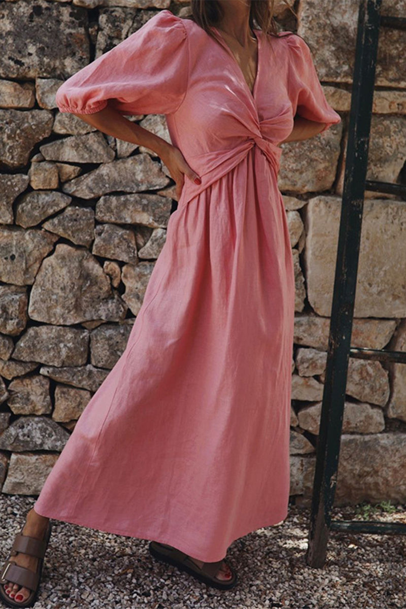 Kaynafashions - Casual Simplicity Solid Solid Color V Neck Short Sleeve Dress Dresses(3 Colors)