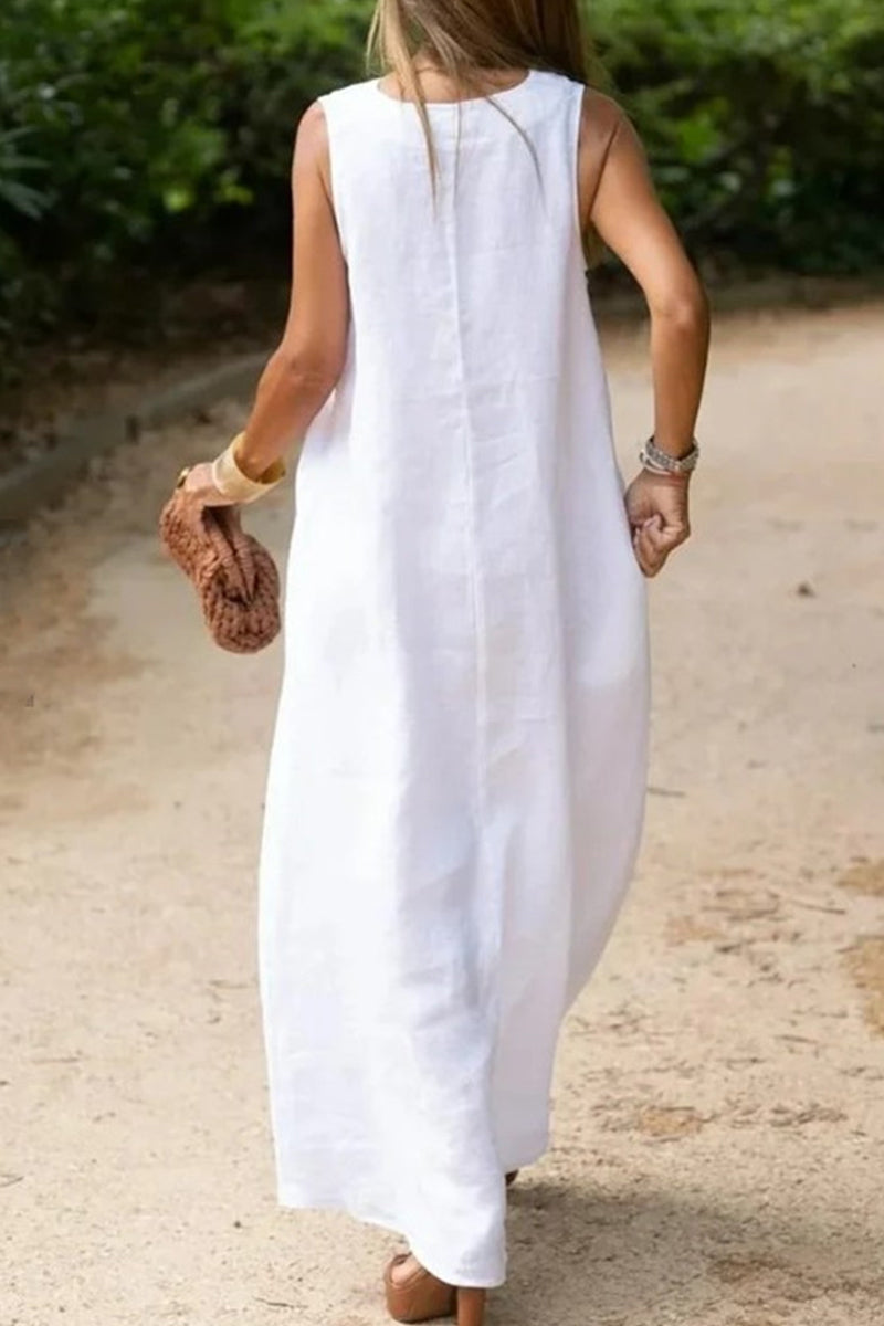 Kaynafashions - Casual Simplicity Solid Pocket V Neck Vest Dress Dresses