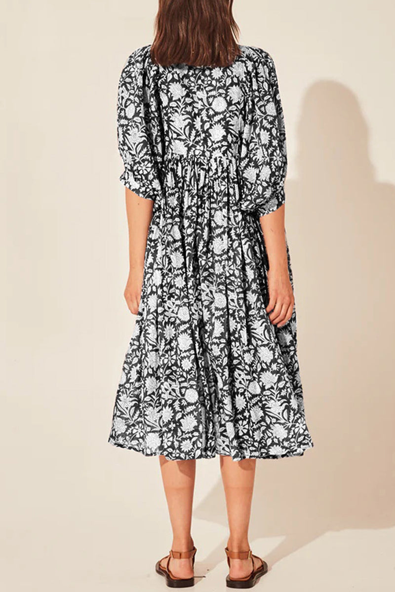 Kaynafashions - College Vacation Floral Patchwork Frenulum Asymmetrical Collar Beach Dress Dresses(6 Colors)