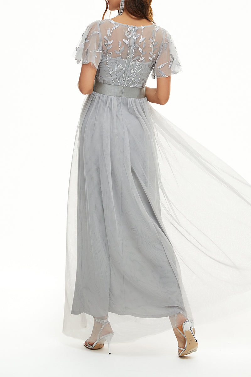 Kaynafashions - Elegant Formal Patchwork Zipper O Neck Ball Gown Dresses