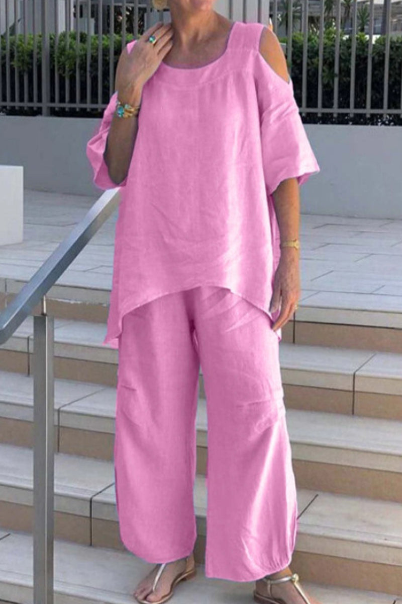 Kaynafashions - Casual Solid Asymmetrical O Neck Half Sleeve Two Pieces