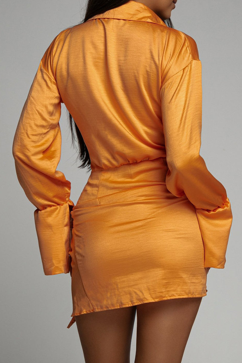 Kaynafashions - Elegant Solid Fold Shirt Collar Irregular Dress Dresses(6 Colors)