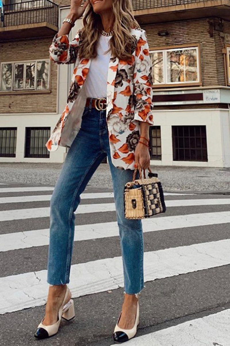 Kaynafashions - Casual Print Patchwork Turndown Collar Outerwear(3 Colors)