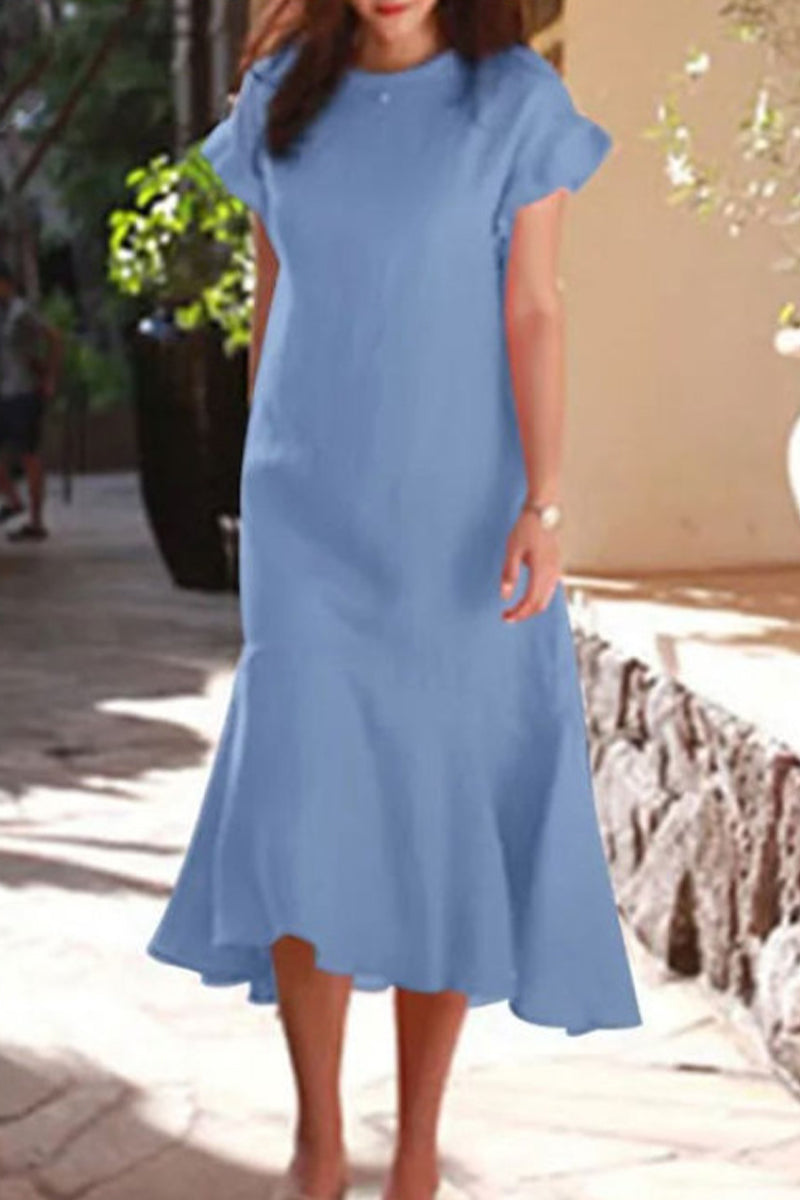 Kaynafashions - Casual Simplicity Solid O Neck Pleated Dresses