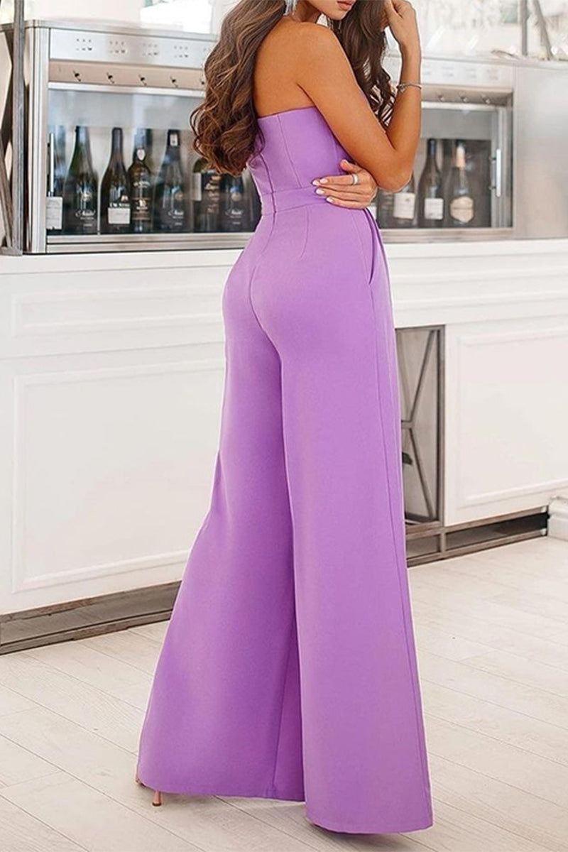 Kaynafashions - Casual Solid Pocket Slit Strapless Regular Jumpsuits(7 Colors)