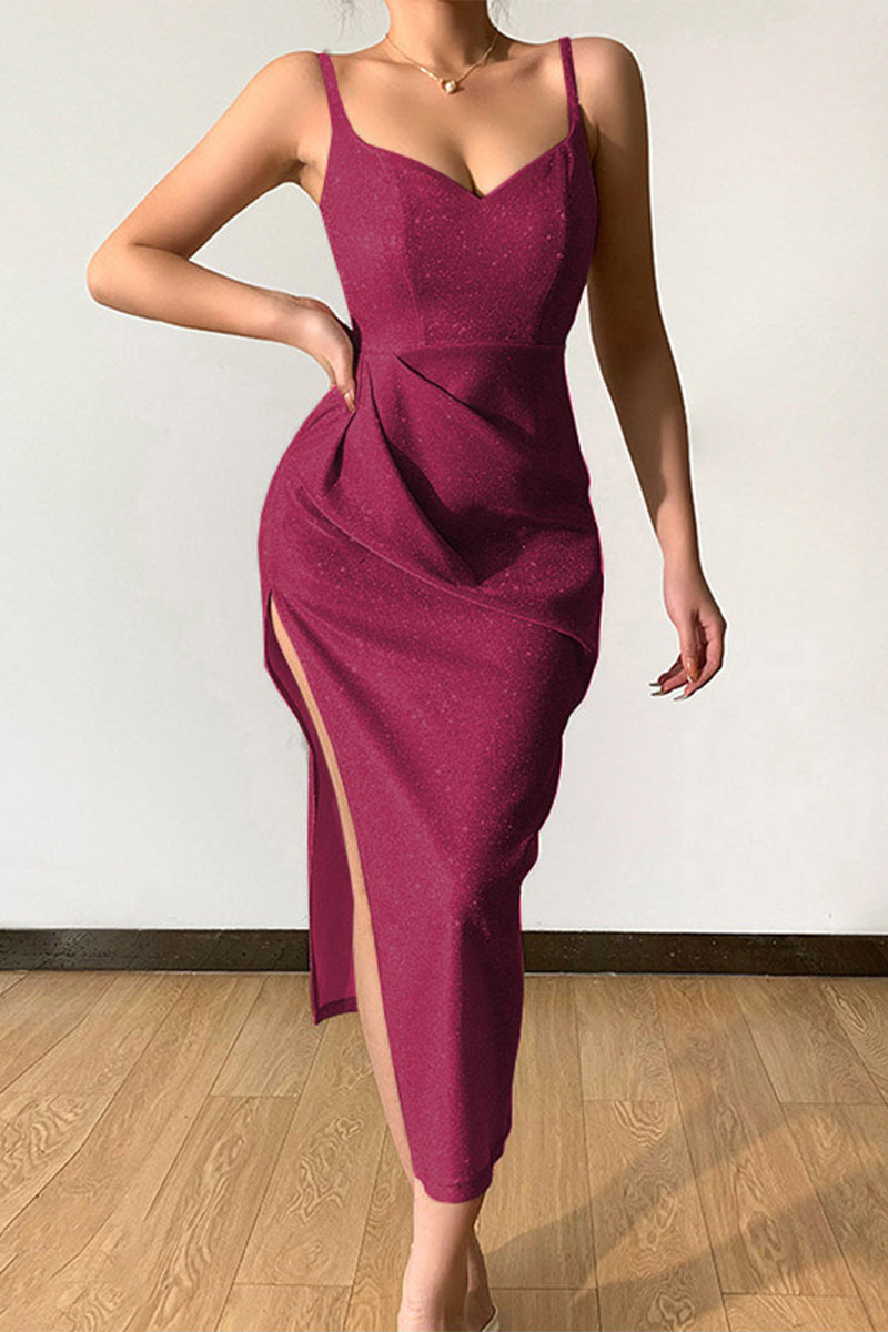 Kaynafashions - Sexy Elegant Solid Sequins Sequined V Neck Sling Dress Dresses(8 Colors)