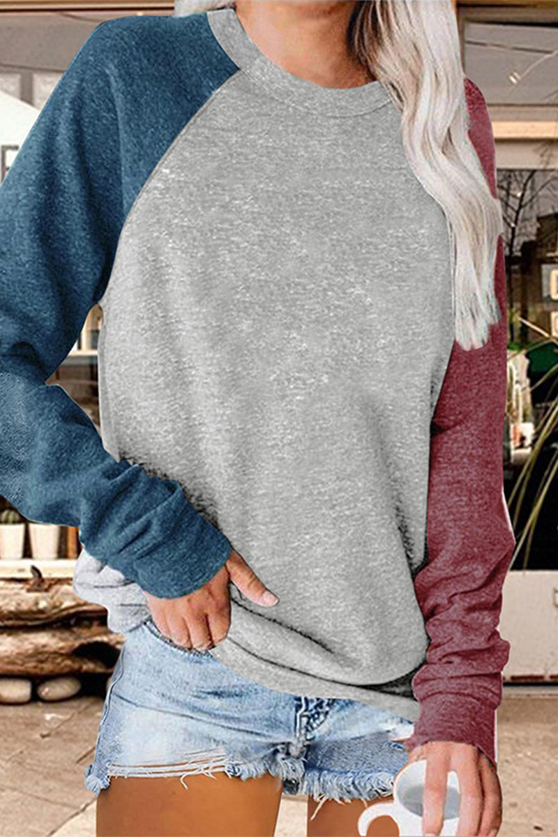 Kaynafashions - Casual Color Block Contrast O Neck Plus Size Tops