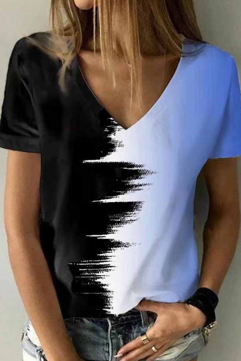 Kaynafashions - Street Print Patchwork V Neck T-Shirts(12 Colors)