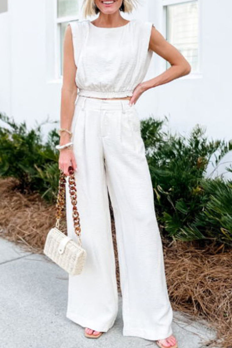 Kaynafashions - Casual Solid Pocket O Neck Sleeveless Two Pieces