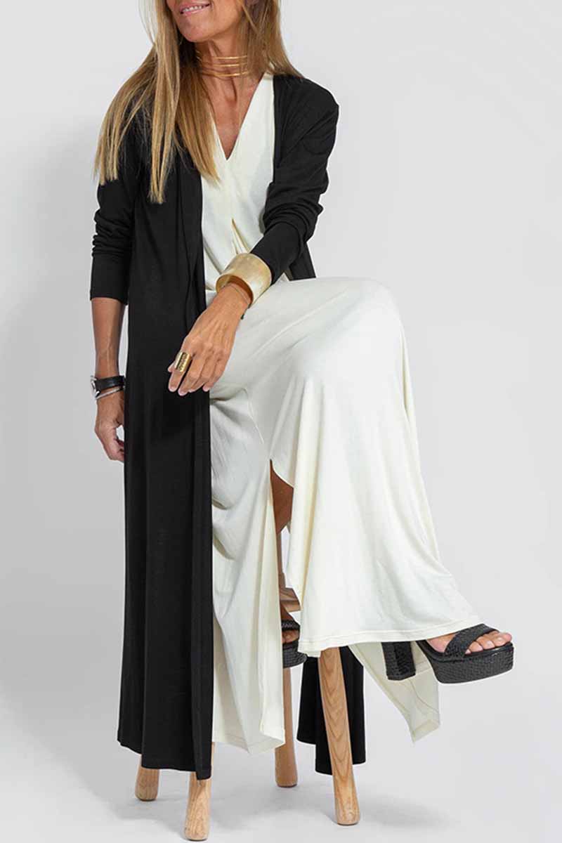 Kaynafashions - Street Solid Slit Cardigan Collar Outerwear