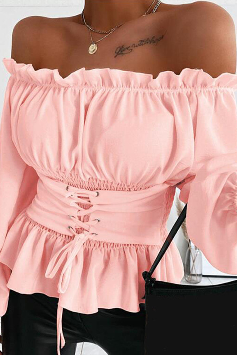 Kaynafashions - Casual Solid Flounce Off the Shoulder Tops(5 colors)