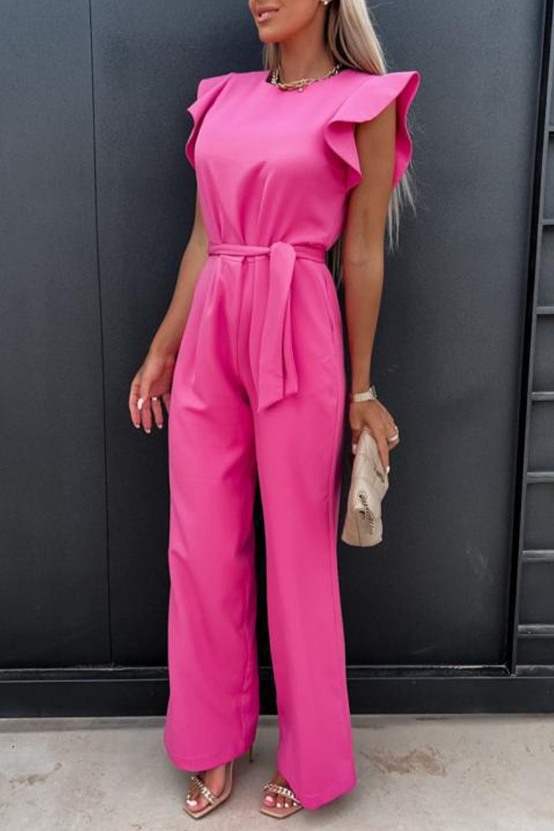Kaynafashions - Elegant Solid Pocket Frenulum O Neck Regular Jumpsuits(5 Colors)