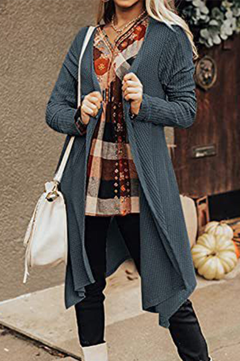 Kaynafashions - Casual Solid Asymmetrical O Neck Cardigans(8 Colors)