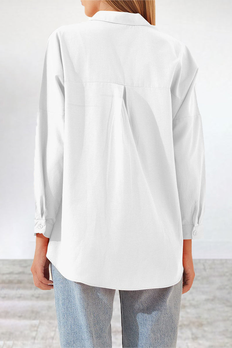 Kaynafashions - Casual Simplicity Solid Buttons Turndown Collar Blouses(11 Colors)