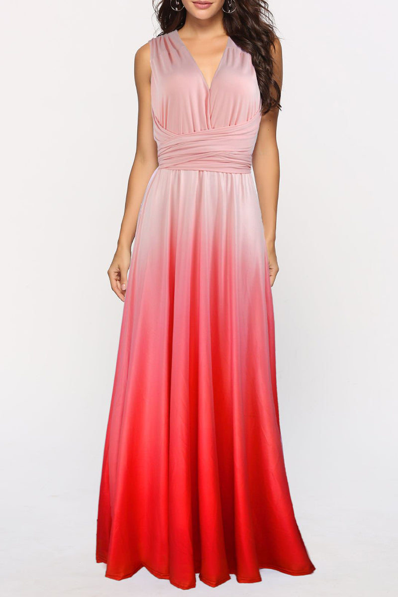 Kaynafashions - Sexy Gradual Change Bandage Contrast V Neck Evening Dress Dresses