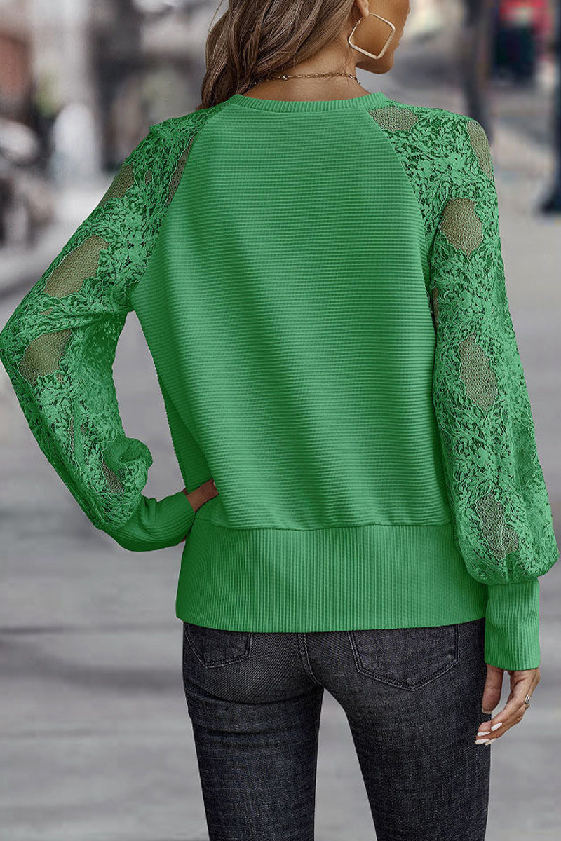 Kaynafashions - Casual Solid Lace V Neck Tops(4 Colors)