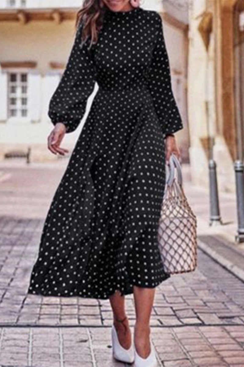 Kaynafashions - Fashion Print Patchwork O Neck Long Sleeve Dresses(3 Colors)