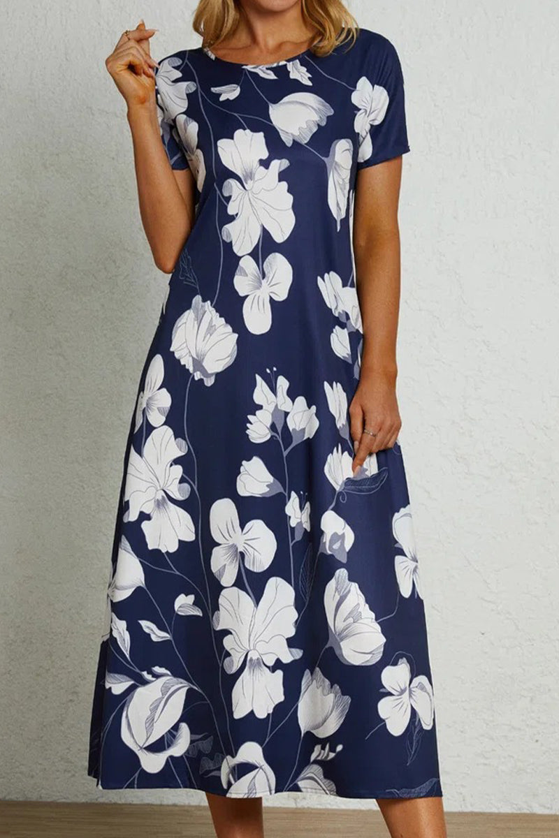 Kaynafashions - Casual College Print Pocket O Neck A Line Short Sleeve Dress