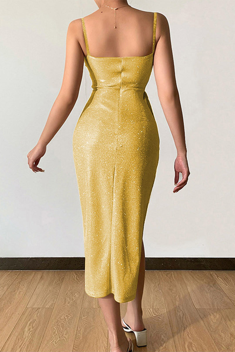 Kaynafashions - Sexy Elegant Solid Sequins Sequined V Neck Sling Dress Dresses(8 Colors)