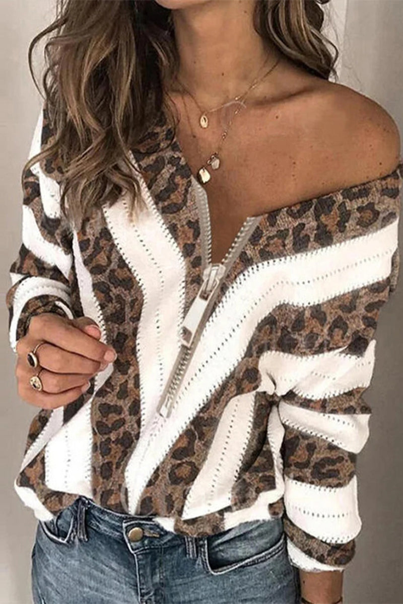 Kaynafashions - Sexy Sweet Striped Patchwork Printing V Neck Sweaters(6 Colors)