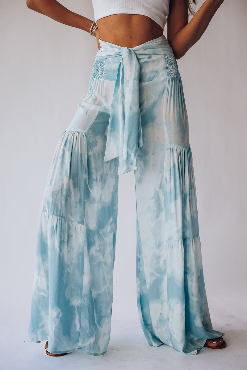 Kaynafashions - Casual Street Print Fold Loose High Waist Wide Leg Bottoms(21 Colors)