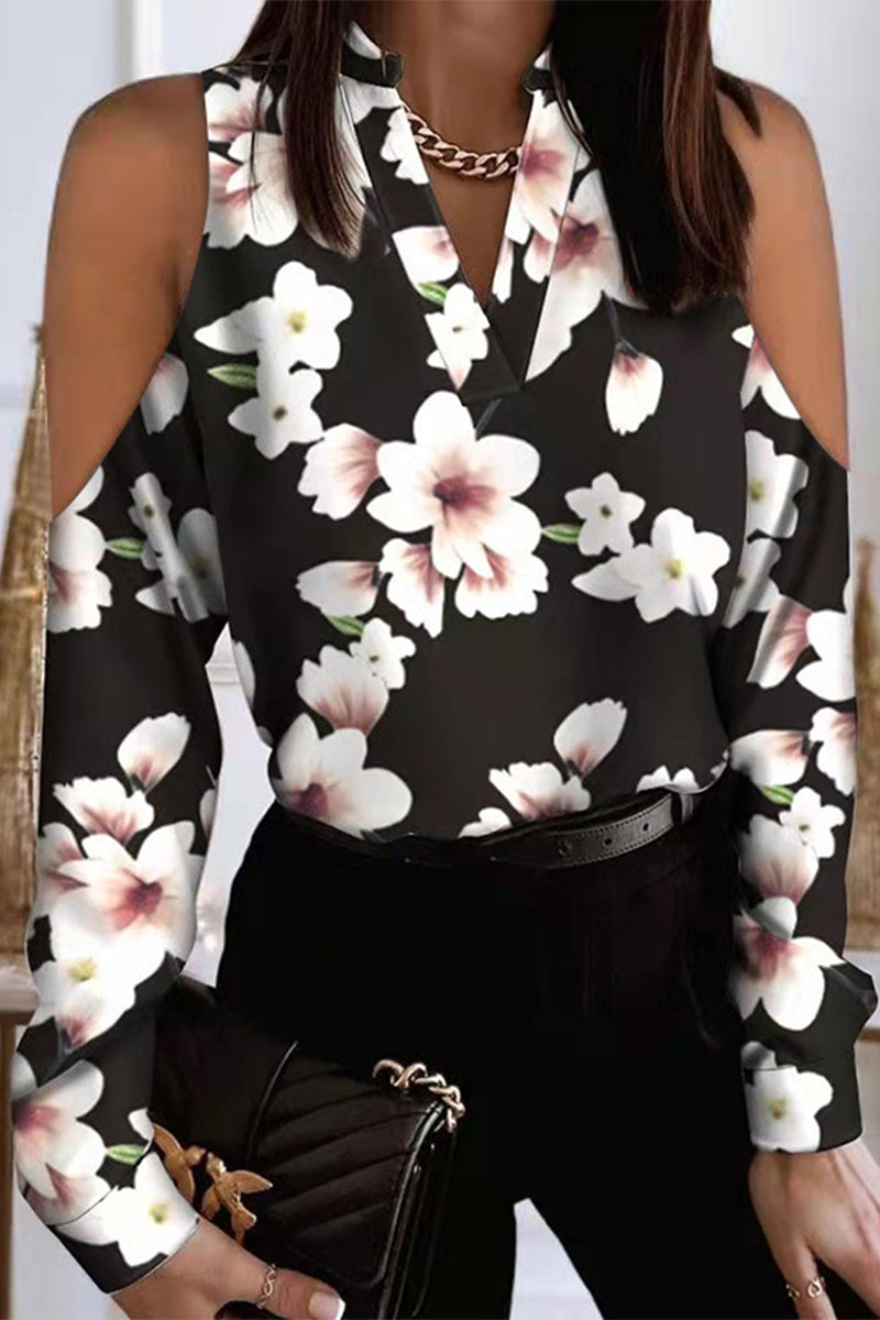 Kaynafashions - Elegant Print Printing V Neck Tops(6 Colors)