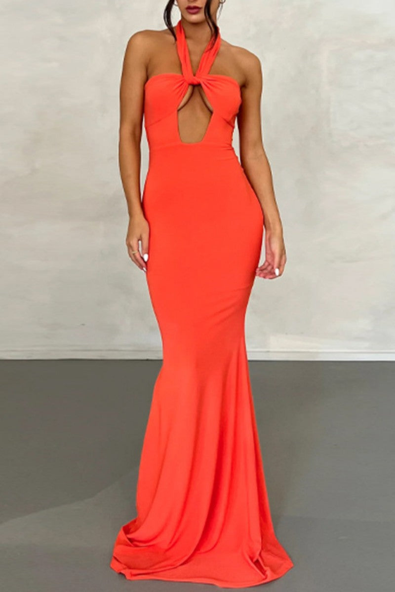 Kaynafashions - Sexy Solid Bandage Backless Halter Strapless Dress Dresses