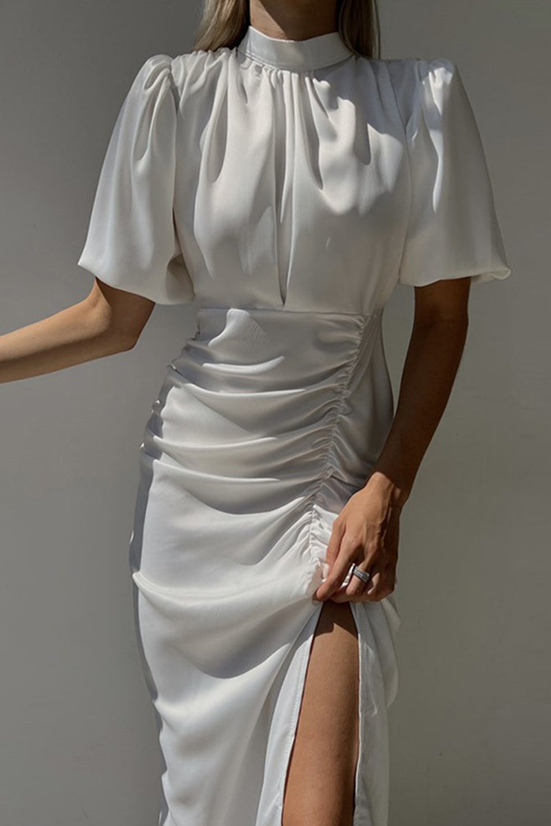 Kaynafashions - Elegant Solid Fold Half A Turtleneck One Step Skirt Dresses