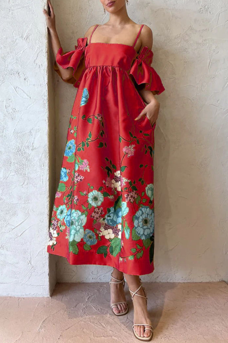 Kaynafashions - Casual Floral Pocket Off the Shoulder A Line Dresses