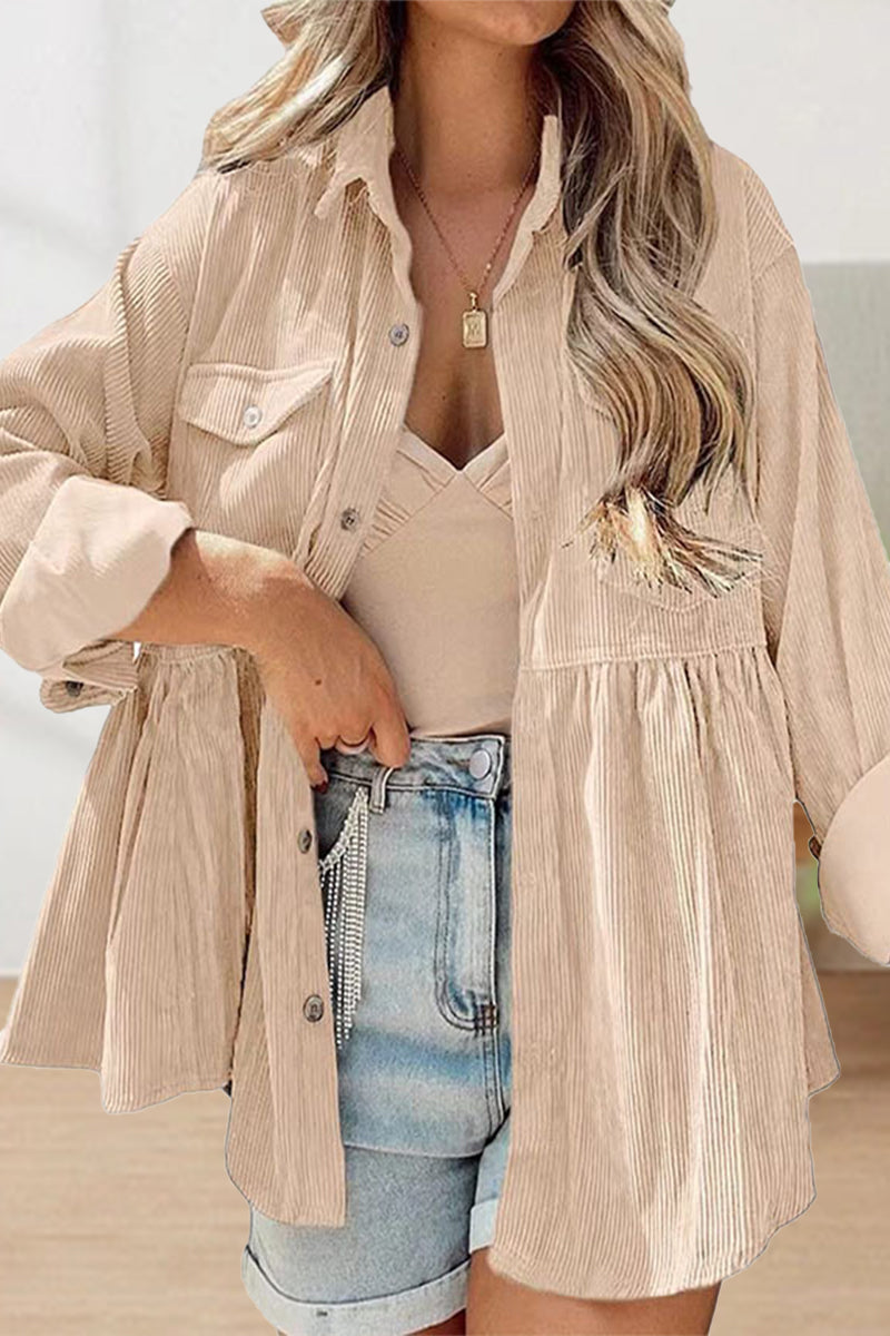 Kaynafashions - Casual Solid Color Turndown Collar Tops(6 Colors)