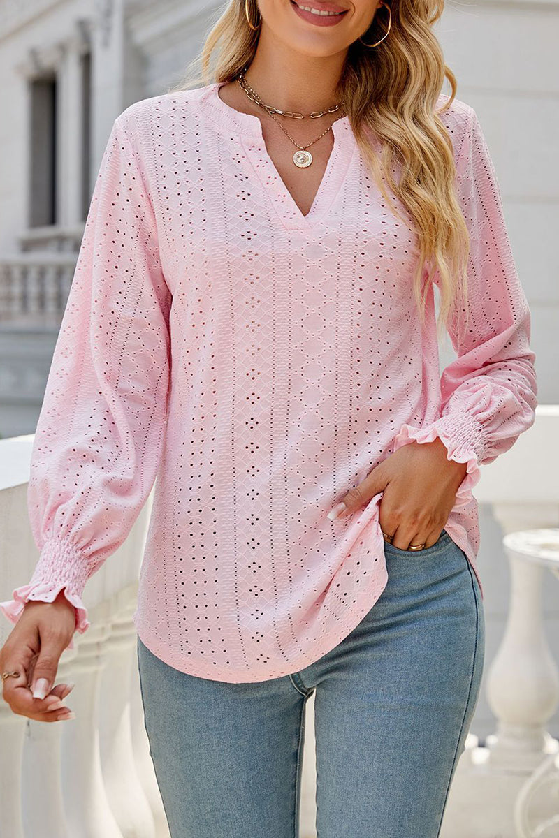 Kaynafashions - Casual Solid Hollowed Out Stringy Selvedge V Neck Tops