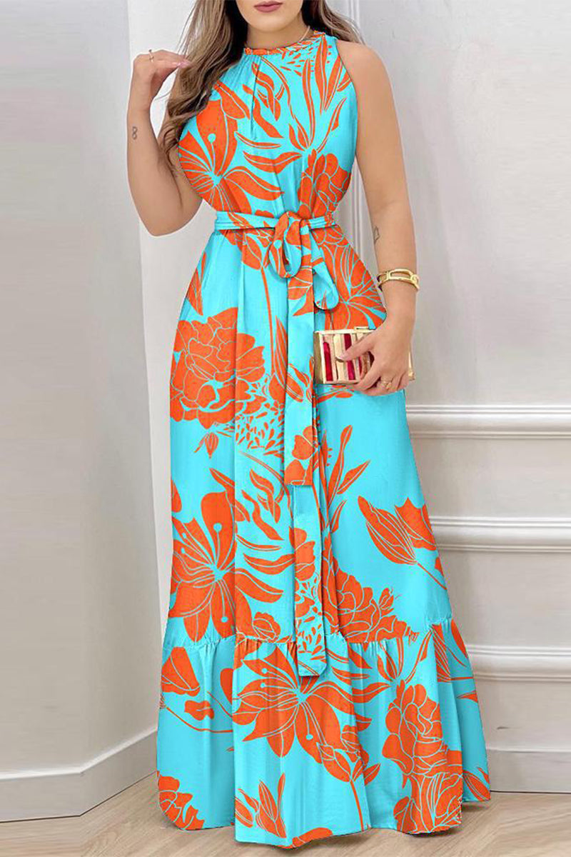 Kaynafashions - Celebrities Elegant Floral Patchwork O Neck Printed Dress Dresses