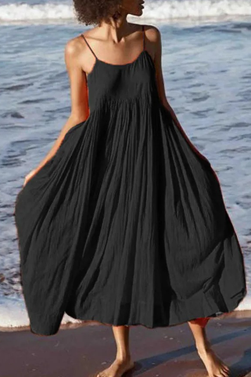 Kaynafashions - Casual Solid Patchwork Spaghetti Strap Cake Skirt Dresses(5 colors)