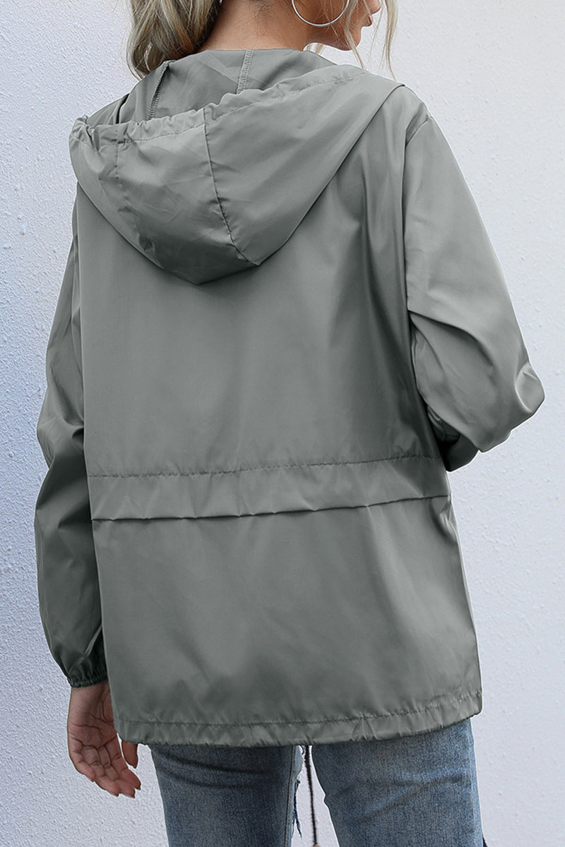 Kaynafashions - Casual Solid Zipper Hooded Collar Outerwear