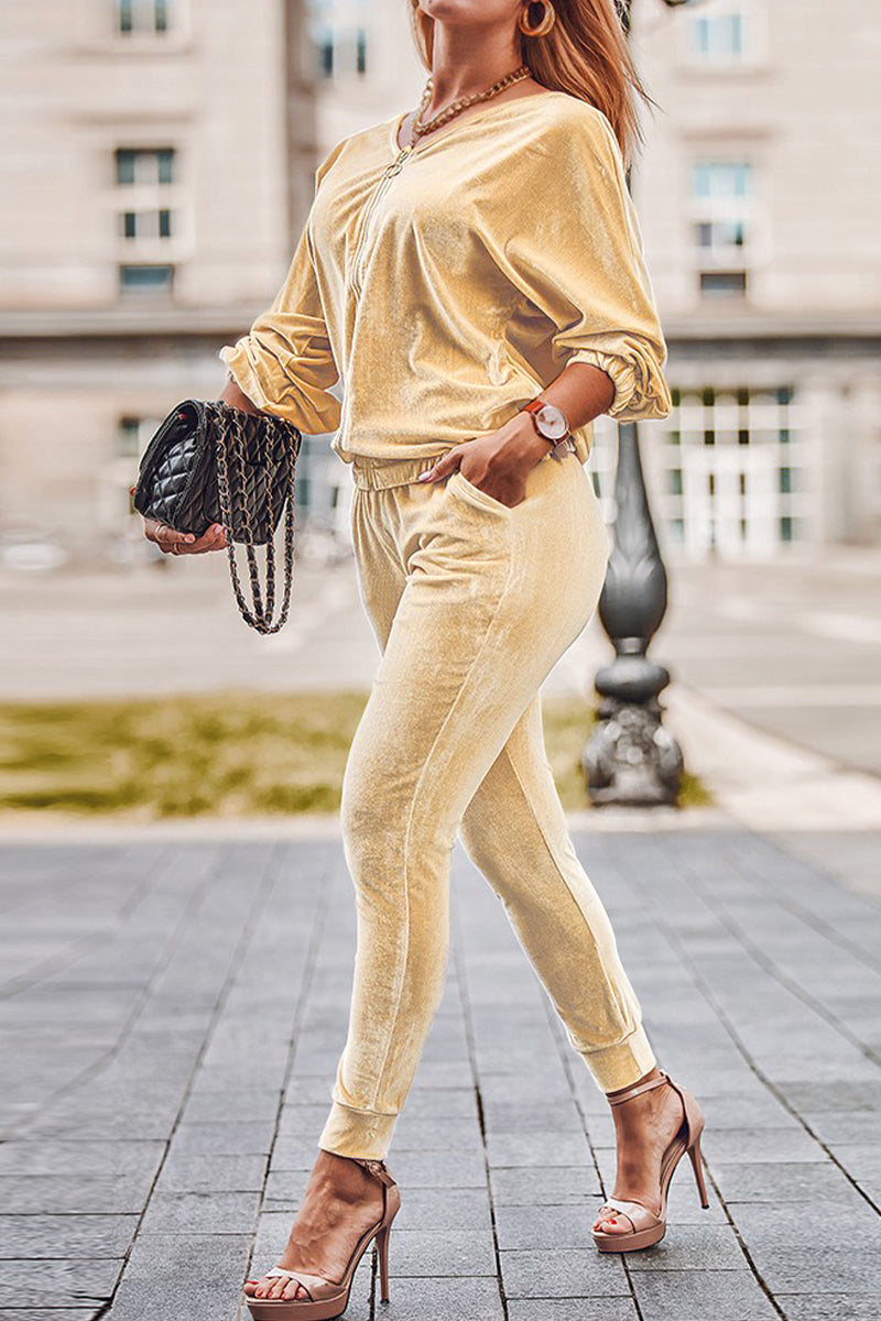 Kaynafashions - Casual Solid Pocket Cardigan Collar Long Sleeve Two Pieces